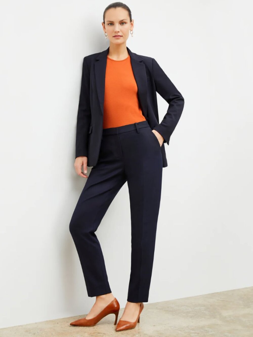 MM Lafleur Dark Navy Blue Mejia Washable Virgin Wool Twill Trouser Pants